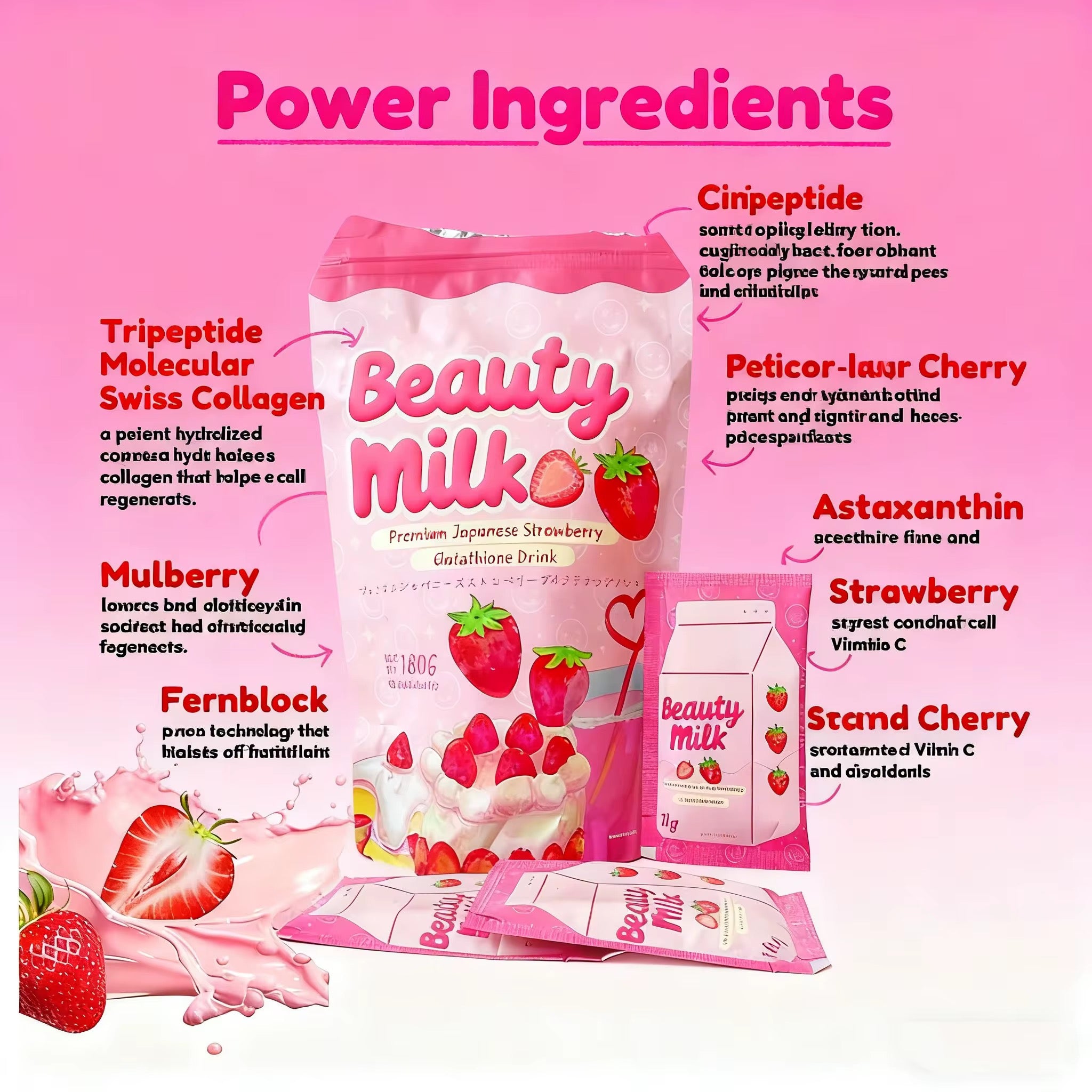 Girls Detox Beauty Powder Milk Face Strawberry Glutathione Powder