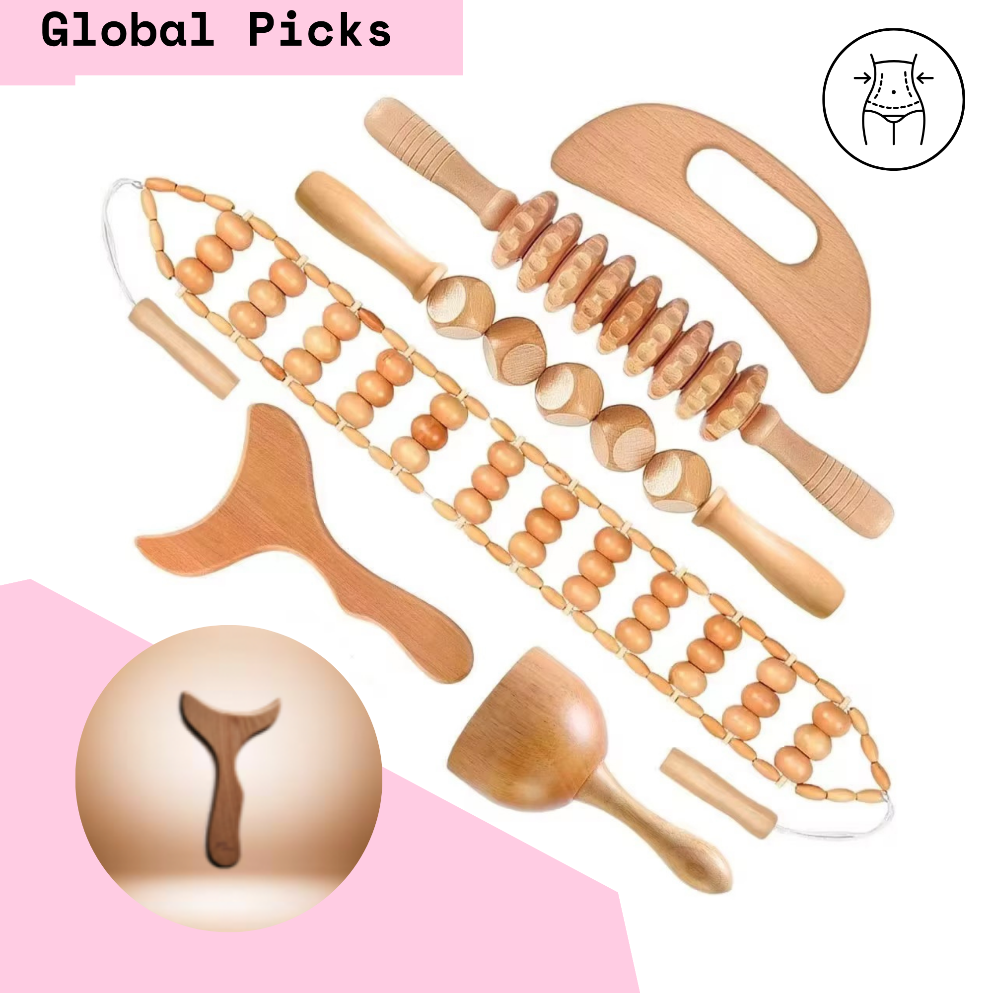 GD Premium Handcrafted  Wooden Massage Contour Tools Set