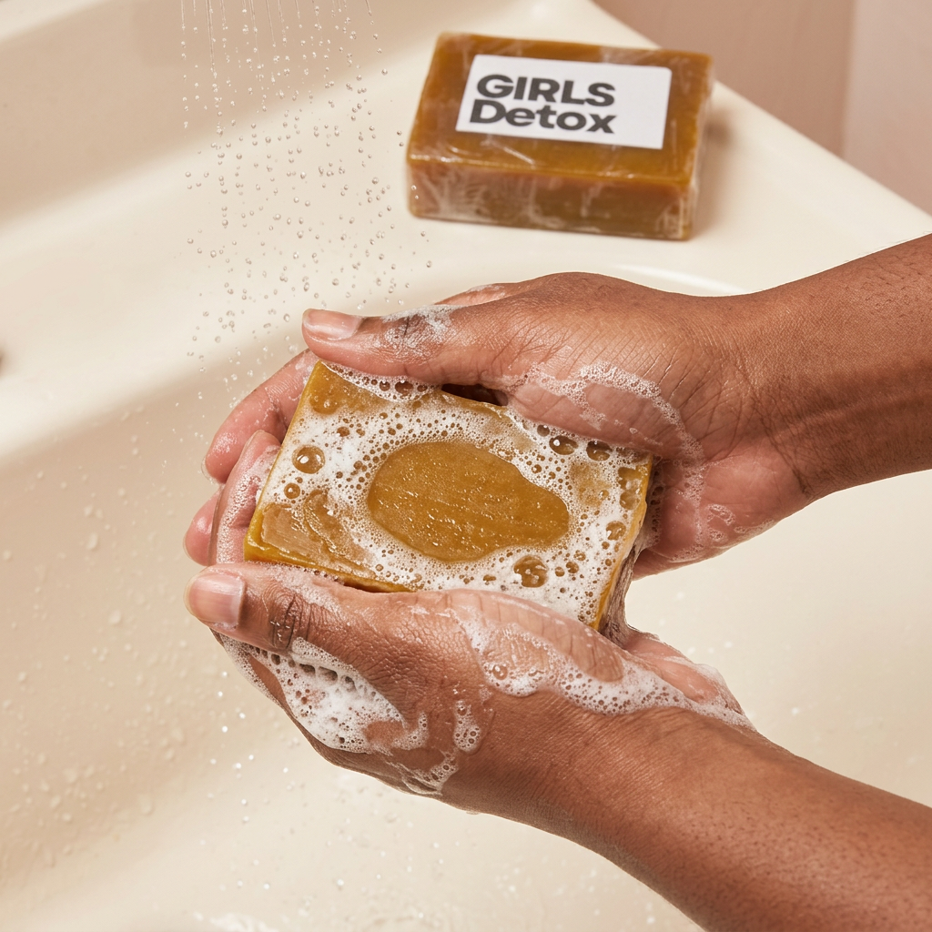 Turmeric soap being used with foamy lather